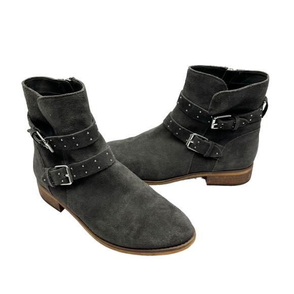 BP. Nordstrom Riley Gray Suede Leather Buckle Strap Zip Up Moto Booties - Picture 1 of 12